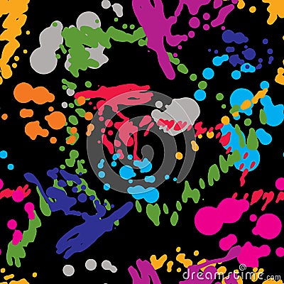 Colorful splattered web design repeat pattern, art ink blob, smearing paintbrush drawing. Expressive graffiti seamless background Vector Illustration