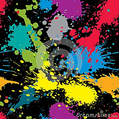 Colorful splattered web design repeat pattern, messy art ink blob, paintbrush drawing. Bright graffiti seamless background, eps8. Stock Photo