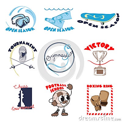 Colorful Sport Doodle Logos Set Vector Illustration