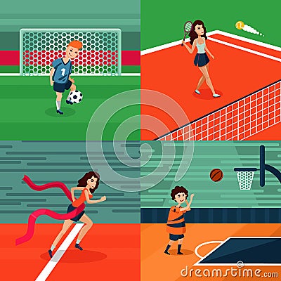 Colorful Sport Square Composition Vector Illustration