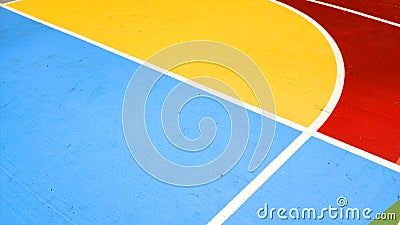 Colorful sports court background. Colorful field rubber ground with white lines outdoors. Stock Photo
