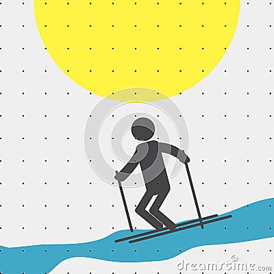 Colorful sports poster-style minimalism flat for commercial websites. The athlete is skiing. Vector Vector Illustration