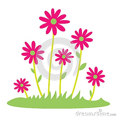 Colorful spring daisy flowers Vector illustration. grass and wild flowers isolated background. Spring grass border with Vector Illustration