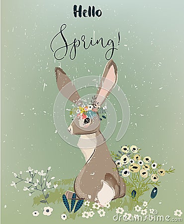 Hare with flowers Vector Illustration