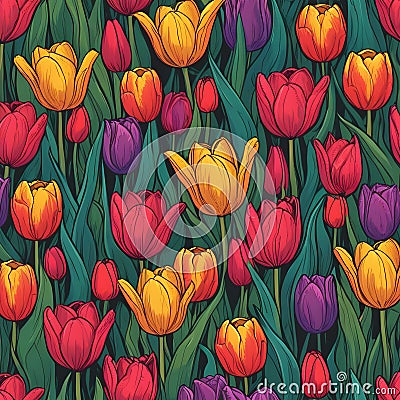 Colorful spring tulips pattern background Stock Photo