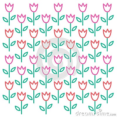 Colorful Spring Tulips Pattern, Texture, Background Vector Illustration