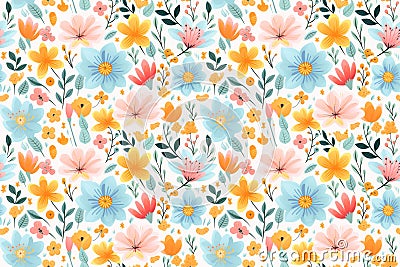 Colorful Springtime Splendor Pattern: A vibrant pattern with various spring flowers, symbolizing the vibrancy and renewal of Stock Photo