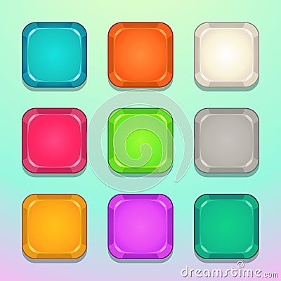 Colorful square buttons set. Vector Illustration