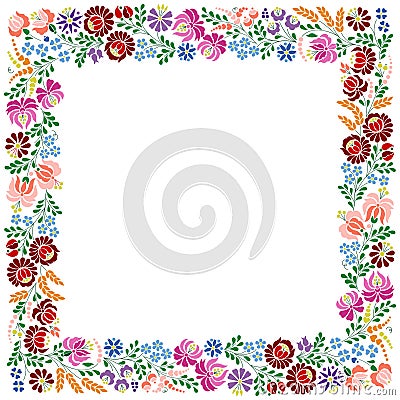 Colorful square frame made from Hungarian embroidery pattern Vector Illustration
