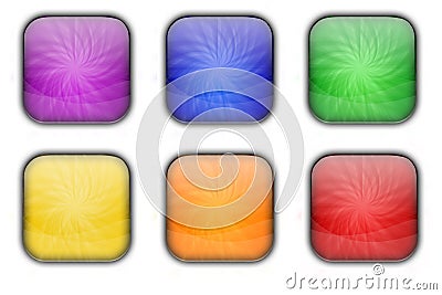 Colorful Square Glass Web Icon Button Set Stock Photo