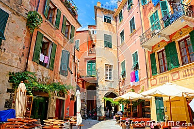 Colorful square in the Cinque Terre village of Monterosso, Italy Stock Photo