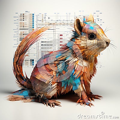 A colorful squirrel sitting on a white surface. Generative AI image. Stock Photo