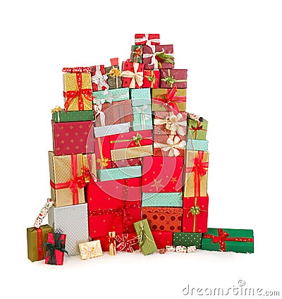 Colorful stack of christmas presents Stock Photo
