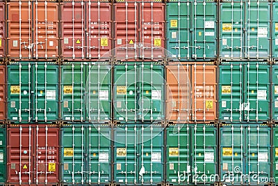 Colorful stack of container in industrial port Stock Photo