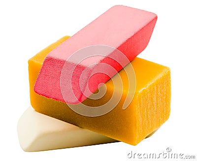 Colorful stack of erasers Stock Photo