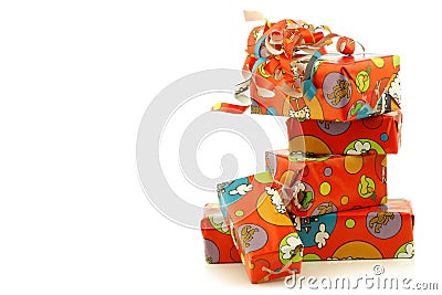 Colorful stacked Sinterklaas presents Stock Photo