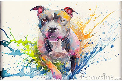 Colorful Staffordshire bull terrier dog painting Cartoon Illustration