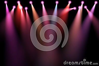 Colorful stage lights, projectors in the dark, purple,red,blue soft light spotlight strike Stock Photo