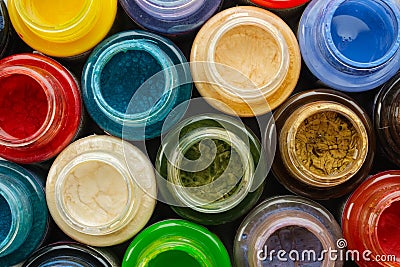 Colorful stained glass paints or oil, acrylic paints close up. Stock Photo