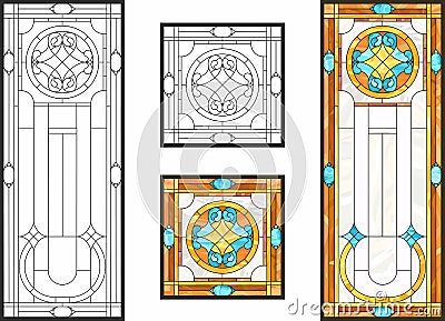 Colorful stained glass window in classic style for ceiling or door panels, Tiffany technique. Vector Illustration