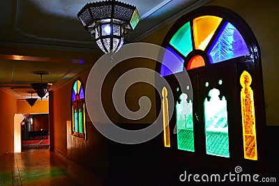 Colorful stained glass window, Morocco Stock Photo