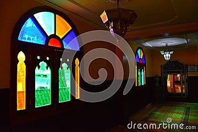 Colorful stained glass window, Morocco Stock Photo