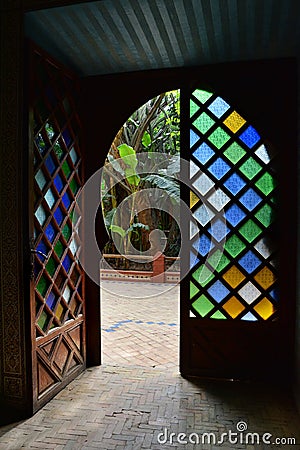 Colorful stained glass window, Morocco Stock Photo