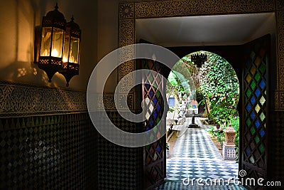 Colorful stained glass window, Morocco Stock Photo