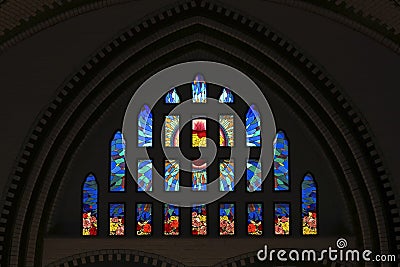 Colorful Stained glass window at St Marys Cathedral in Yangon Myanmar Asia Stock Photo