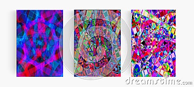 Colorful stained window glass, mosaics pattern set. Polygonal background, motley splinters texture collection Vector Illustration