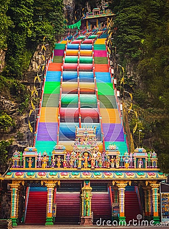 Colorful stairs of Batu caves. Malaysia Stock Photo