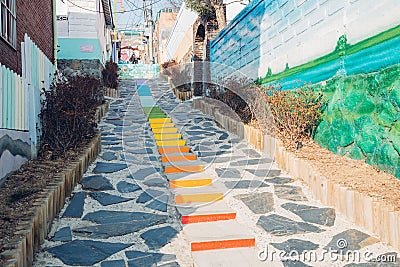 Colorful stairs in Songwol-dong Fairy tale village, Incheon, Korea Editorial Stock Photo