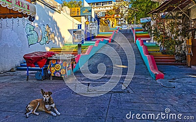Colorful stairs and steps in rainbow colors Puerto Escondido Mexico Editorial Stock Photo