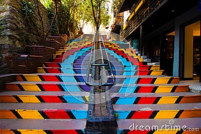 Istanbul, Karakoy / Turkey 04.04.2019: Colorful stairs, Street Art and Life Concept Editorial Stock Photo