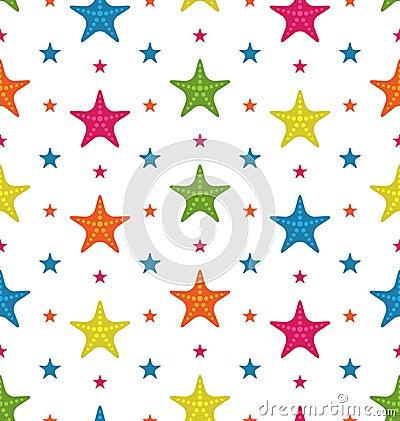 Colorful Starfishes, Summer Seamless Background Vector Illustration