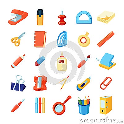 Colorful Stationery Icons Set Vector Illustration