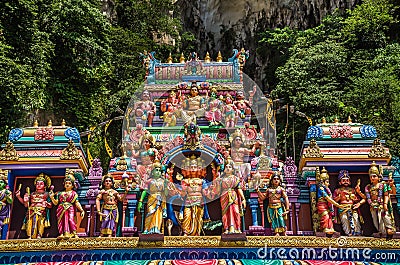 Colorful Statues of various Hindu Gods in Batu cave temple, Malaysia Editorial Stock Photo