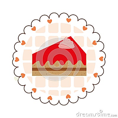 Colorful sticker with piece of cake and hearts Vector Illustration