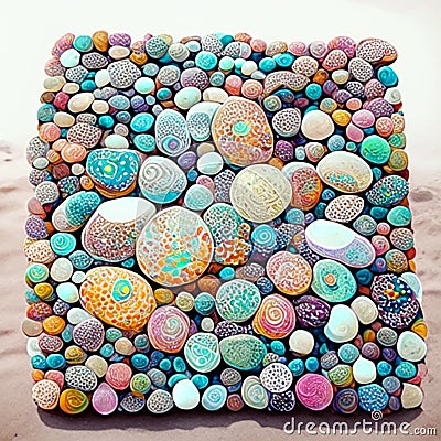 Colorful stones on the beach of the Baltic Sea in Poland. Generative AI Stock Photo