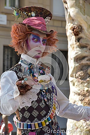 Street actor on famous Ramblas in Barcelona Editorial Stock Photo