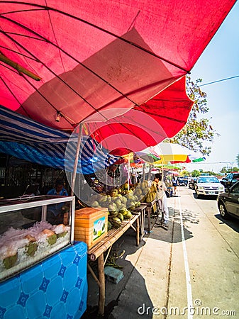 Colorful street fruit stalls in summer time Stock Photo