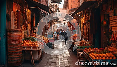 Colorful street market sells fresh Asian variety generated by AI Stock Photo