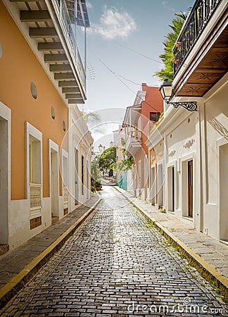Colorful street in Old San Juan, Puerto Rico Stock Photo