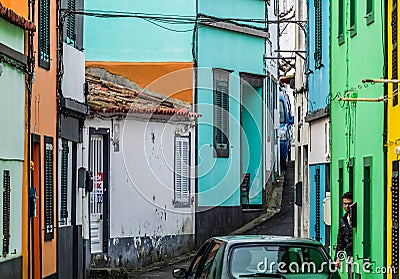 Colorful streets of Ponta Delgada Editorial Stock Photo