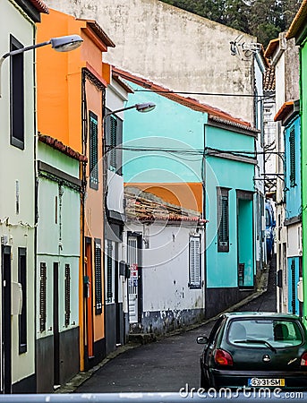 Colorful streets of Ponta Delgada Editorial Stock Photo