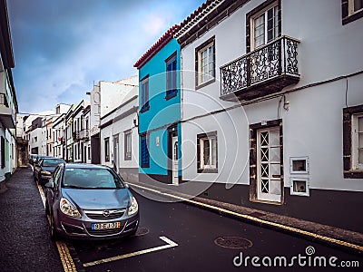 Colorful streets of Ponta Delgada Editorial Stock Photo