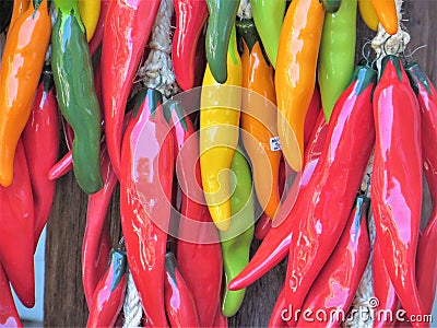 Ceramic chili peppers Stock Photo