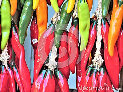 Ceramic chili peppers Stock Photo