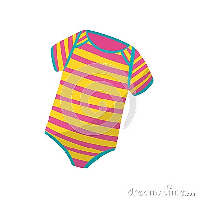 Colorful striped bodysuits for little child. Cute outfit for newborn boy or girl. Kids clothes. Stylish children apparel Vector Illustration