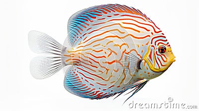 Colorful Striped Discus Fish On White Background Stock Photo
